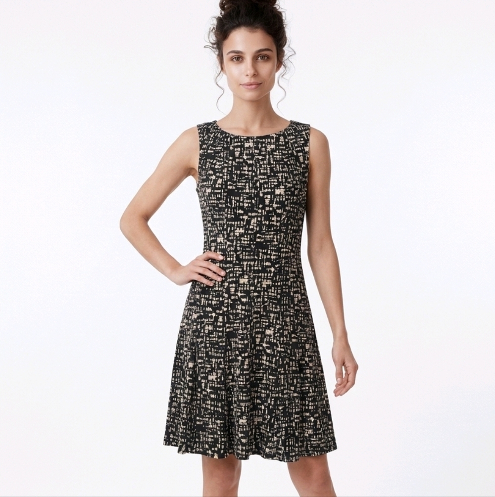 Connected Apparel | Black Patterned Sleeveless Sheath Dress. Size 6